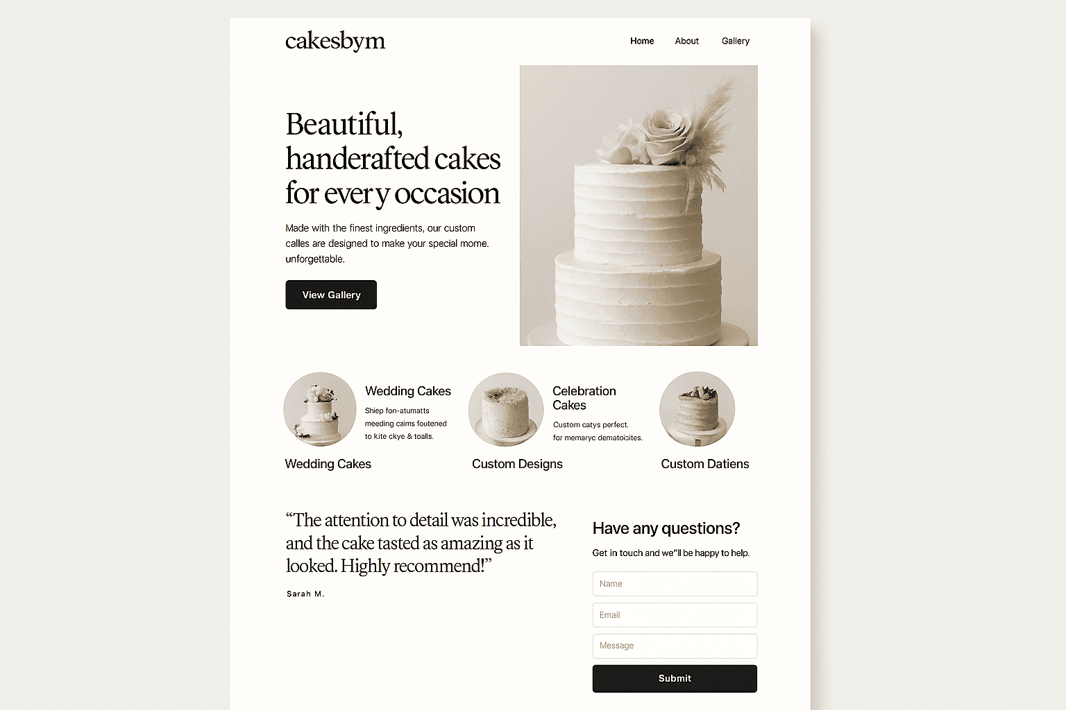 cakesbym.com website mockup